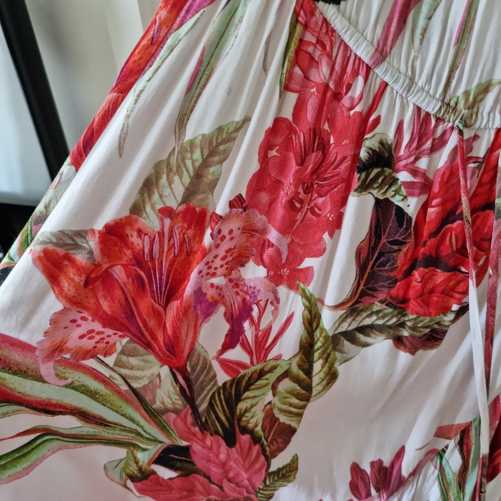 Portmans Stella off shoulder floral print white and red dress - Picture 2 of 6